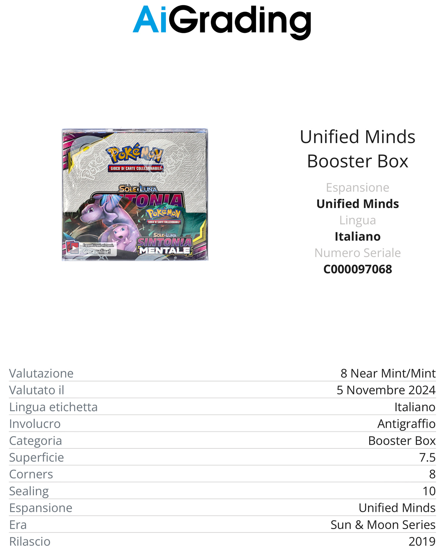 Pokémon TCG - Sole e Luna Sintonia Mentale - AiGrading 8 (ITA)